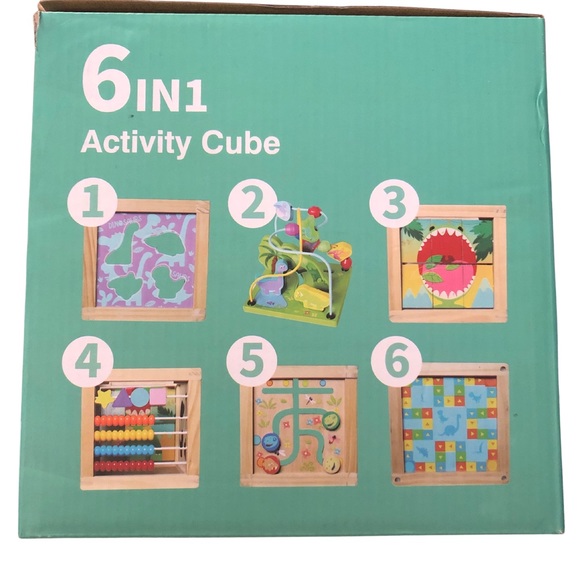 NIB - 6-in-1 Wooden Baby Activity Cube Montessori Toys Dinosaur Play Center - Picture 8 of 10